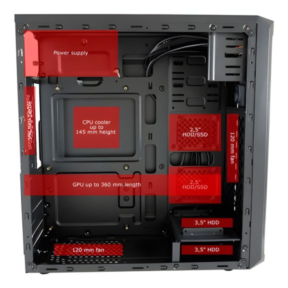 LC-Power 7039B fekete ATX irodai számítógépház 4 USB-porttal