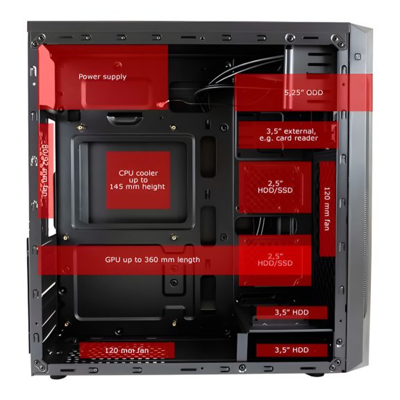 LC-Power 7040B fekete ATX számítógépház szálcsiszolt előlap és USB csatlakozók