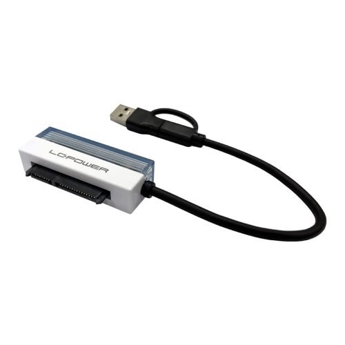 LC-Power LC-ADA-USB-SATA-25 USB 3.2 adapter 2.5" HDD és SSD csatlakoztatásához, fekete színben