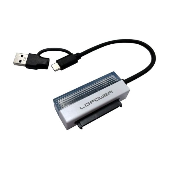 LC-Power LC-ADA-USB-SATA-25 USB 3.2 adapter 2.5" HDD és SSD csatlakoztatásához, fekete színben