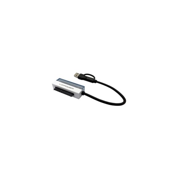 LC-Power LC-ADA-USB-SATA-25 USB 3.2 adapter 2.5" HDD és SSD csatlakoztatásához, fekete színben