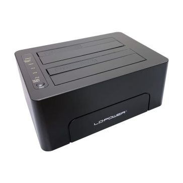   LC-Power LC-DOCK-C-V2 dokkolóállomás, 2x SATA HDD/SSD, USB-C, 5Gb/s, klónozás, fekete