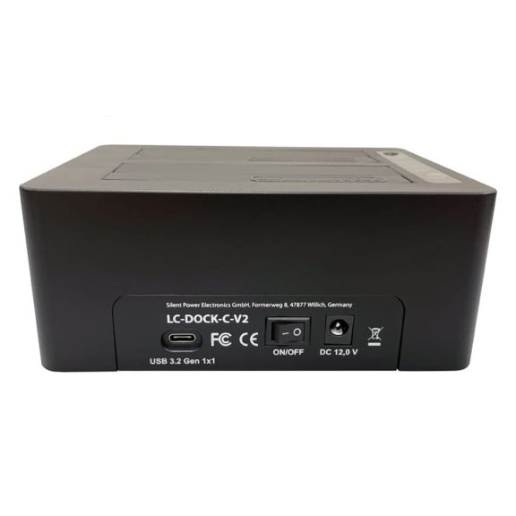 LC-Power LC-DOCK-C-V2 dokkolóállomás, 2x SATA HDD/SSD, USB-C, 5Gb/s, klónozás, fekete