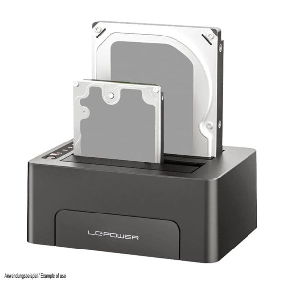 LC-Power LC-DOCK-C-V2 dokkolóállomás, 2x SATA HDD/SSD, USB-C, 5Gb/s, klónozás, fekete