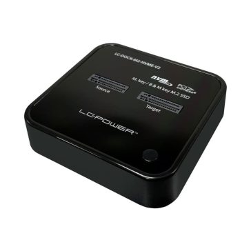   LC-Power LC-DOCK-M2-NVME-V2 dokkolóállomás, 2x NVMe M.2, USB-C 20Gb/s, klónozás, fekete