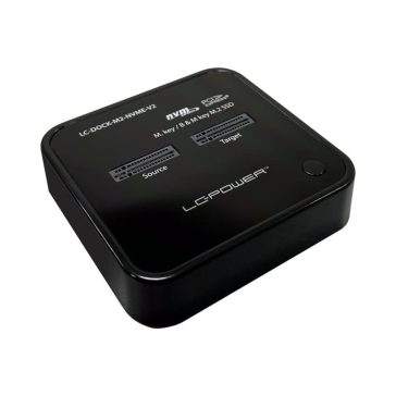   LC-Power LC-DOCK-M2-NVME-V2 dokkolóállomás, 2x NVMe M.2, USB-C 20Gb/s, klónozás, fekete
