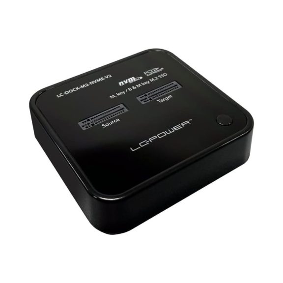 LC-Power LC-DOCK-M2-NVME-V2 dokkolóállomás, 2x NVMe M.2, USB-C 20Gb/s, klónozás, fekete