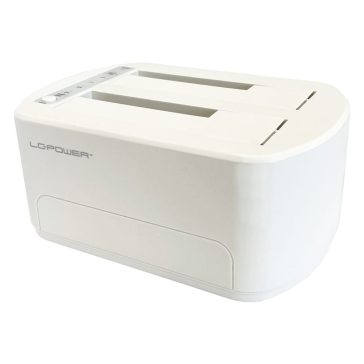 LC-Power LC-DOCK-U3-VI fehér HDD/SSD dokkoló két SATA porttal és klónozó gombbal.
