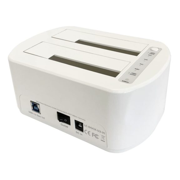 LC-Power LC-DOCK-U3-VI fehér HDD/SSD dokkoló két SATA porttal és klónozó gombbal.