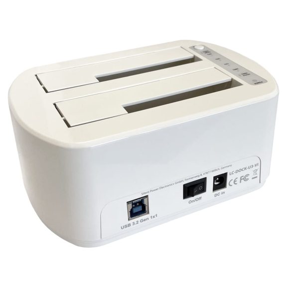 LC-Power LC-DOCK-U3-VI fehér HDD/SSD dokkoló két SATA porttal és klónozó gombbal.