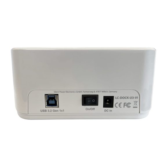 LC-Power LC-DOCK-U3-VI fehér HDD/SSD dokkoló két SATA porttal és klónozó gombbal.