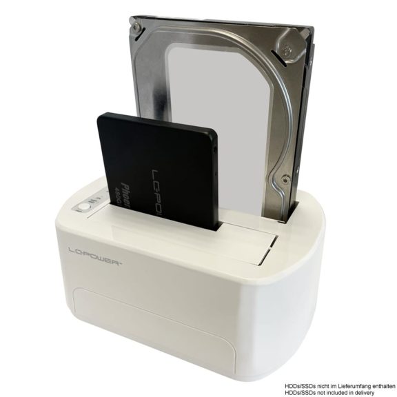 LC-Power LC-DOCK-U3-VI fehér HDD/SSD dokkoló két SATA porttal és klónozó gombbal.