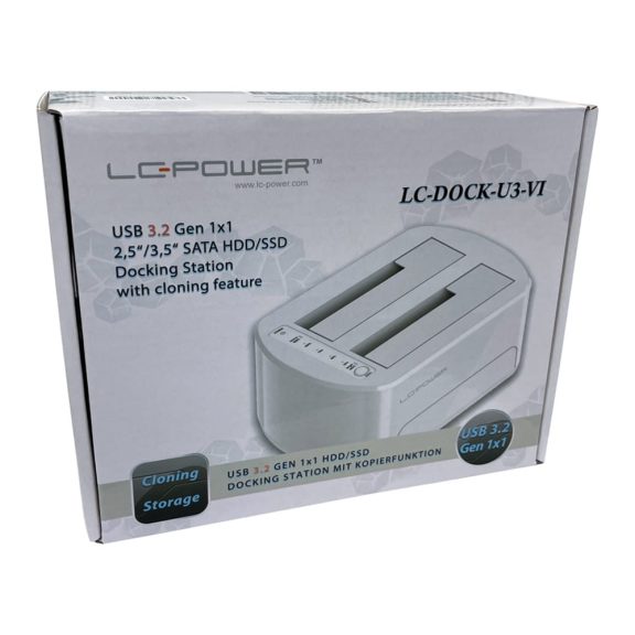 LC-Power LC-DOCK-U3-VI fehér HDD/SSD dokkoló két SATA porttal és klónozó gombbal.