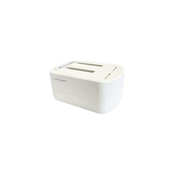LC-Power LC-DOCK-U3-VI fehér HDD/SSD dokkoló két SATA porttal és klónozó gombbal.