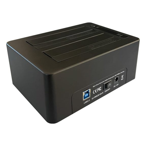 LC-Power LC-DOCK-U3-V fekete 2-bayes HDD/SSD dokkolóállomás LED kijelzővel és USB 3.2 csatlakozással