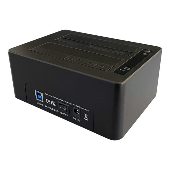 LC-Power LC-DOCK-U3-V fekete 2-bayes HDD/SSD dokkolóállomás LED kijelzővel és USB 3.2 csatlakozással