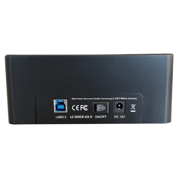 LC-Power LC-DOCK-U3-V fekete 2-bayes HDD/SSD dokkolóállomás LED kijelzővel és USB 3.2 csatlakozással
