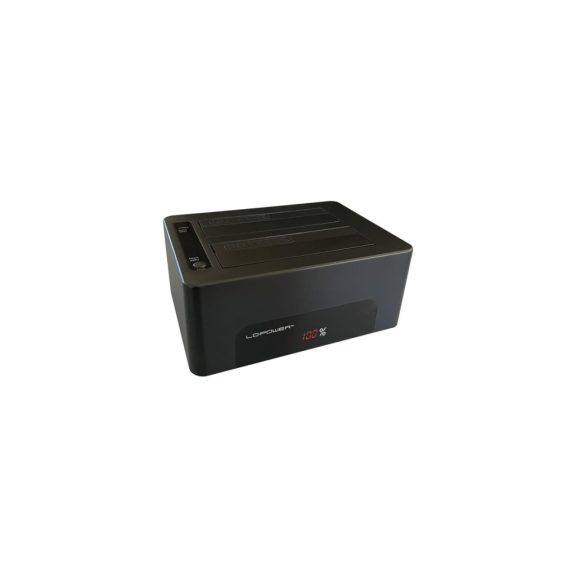 LC-Power LC-DOCK-U3-V fekete 2-bayes HDD/SSD dokkolóállomás LED kijelzővel és USB 3.2 csatlakozással