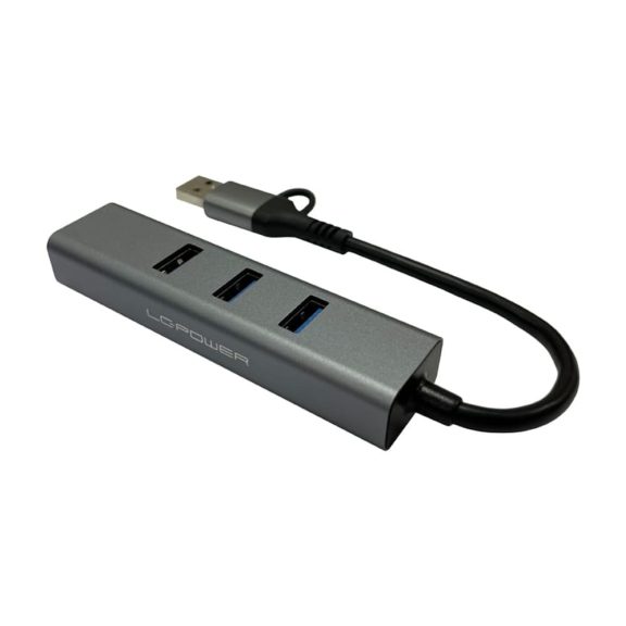 LC-Power LC-HUB-C-MULTI-9 USB HUB, 3xUSB-A, RJ45 Ethernet, 20W gyorstöltés, antracit szürke és fekete - LC-HUB-C-MULTI-9