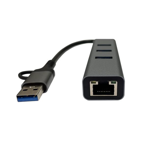 LC-Power LC-HUB-C-MULTI-9 USB HUB, 3xUSB-A, RJ45 Ethernet, 20W gyorstöltés, antracit szürke és fekete - LC-HUB-C-MULTI-9