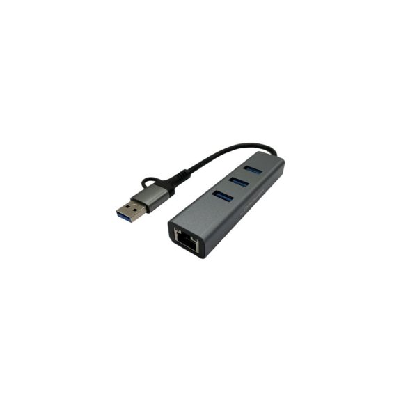 LC-Power LC-HUB-C-MULTI-9 USB HUB, 3xUSB-A, RJ45 Ethernet, 20W gyorstöltés, antracit szürke és fekete - LC-HUB-C-MULTI-9