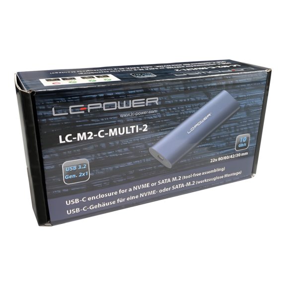 LC-Power LC-M2-C-MULTI-2 külső M.2 SSD ház, USB-C, alumínium, antracit