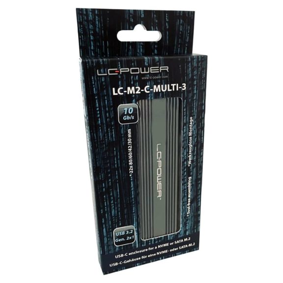LC-Power LC-M2-C-MULTI-3 antracit alumínium M.2 SSD ház USB 3.2 Gen 2x1 csatlakozással