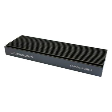 LC-Power LC-M2-C-NVME-3 alumínium M.2 NVMe SSD ház USB 3.2 Gen2 Type-C csatlakozóval, antracit színben.