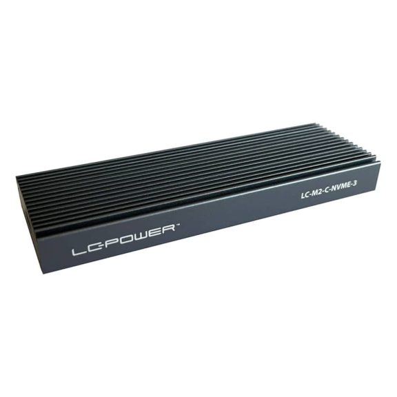 LC-Power LC-M2-C-NVME-3 alumínium M.2 NVMe SSD ház USB 3.2 Gen2 Type-C csatlakozóval, antracit színben.