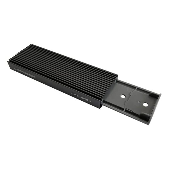 LC-Power LC-M2-C-NVME-3 alumínium M.2 NVMe SSD ház USB 3.2 Gen2 Type-C csatlakozóval, antracit színben.
