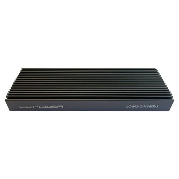 LC-Power LC-M2-C-NVME-3 alumínium M.2 NVMe SSD ház USB 3.2 Gen2 Type-C csatlakozóval, antracit színben.