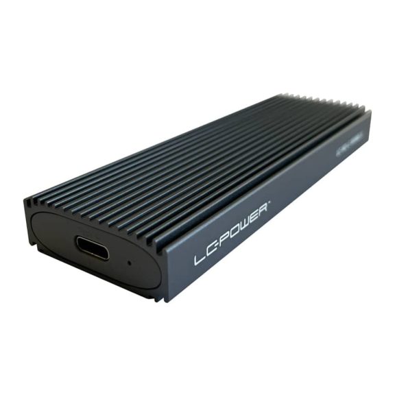 LC-Power LC-M2-C-NVME-3 alumínium M.2 NVMe SSD ház USB 3.2 Gen2 Type-C csatlakozóval, antracit színben.