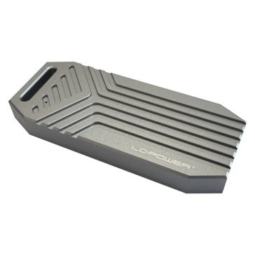 LC-Power LC-M2-C-USB4 ezüst alumínium M.2 NVMe SSD ház USB4 csatlakozóval és 40 Gb/s adatátvitellel.
