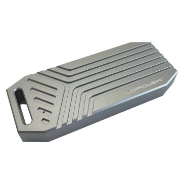 LC-Power LC-M2-C-USB4 ezüst alumínium M.2 NVMe SSD ház USB4 csatlakozóval és 40 Gb/s adatátvitellel.