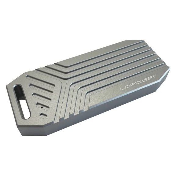 LC-Power LC-M2-C-USB4 ezüst alumínium M.2 NVMe SSD ház USB4 csatlakozóval és 40 Gb/s adatátvitellel.