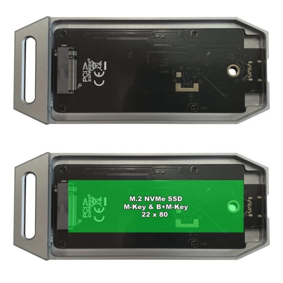 LC-Power LC-M2-C-USB4 ezüst alumínium M.2 NVMe SSD ház USB4 csatlakozóval és 40 Gb/s adatátvitellel.