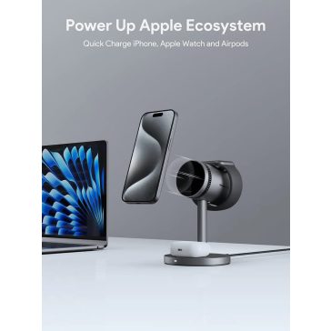AUKEY MagFusion LC-MC311A 3 az 1-ben Qi2 vezeték nélküli töltő aktív hűtéssel és mágneses telefontöltéssel.