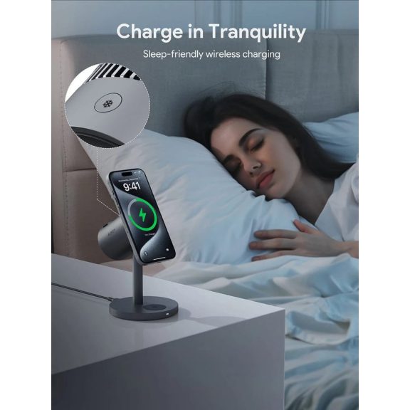 AUKEY MagFusion LC-MC311A 3 az 1-ben Qi2 vezeték nélküli töltő aktív hűtéssel és mágneses telefontöltéssel.