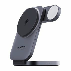 AUKEY MagFusion Z LC-MC312 összecsukható 3 az 1-ben Qi2 vezeték nélküli töltőállomás mágneses telefontöltéssel.