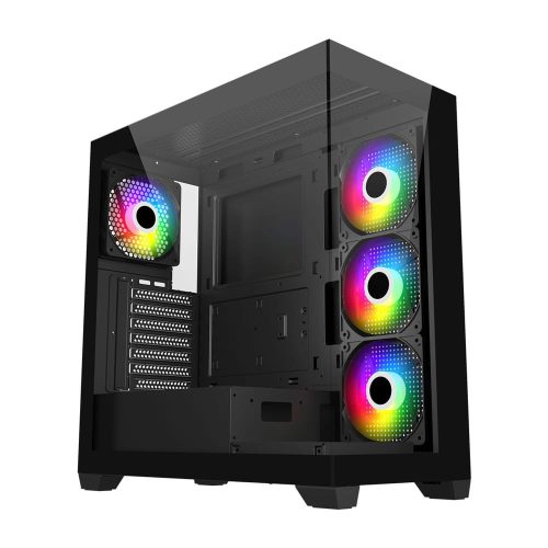 FSP M340-BA Mid Tower PC ház fekete színben, dupla edzett üveg oldallappal és 4 ARGB ventilátorral