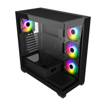 FSP M340-BA Mid Tower PC ház fekete színben, dupla edzett üveg oldallappal és 4 ARGB ventilátorral