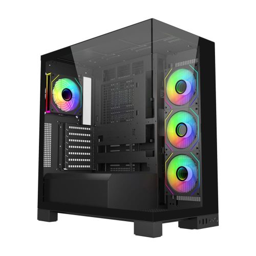 FSP M540-BA Mid Tower PC ház fekete színben, dupla üveg oldallappal és ARGB ventilátorokkal