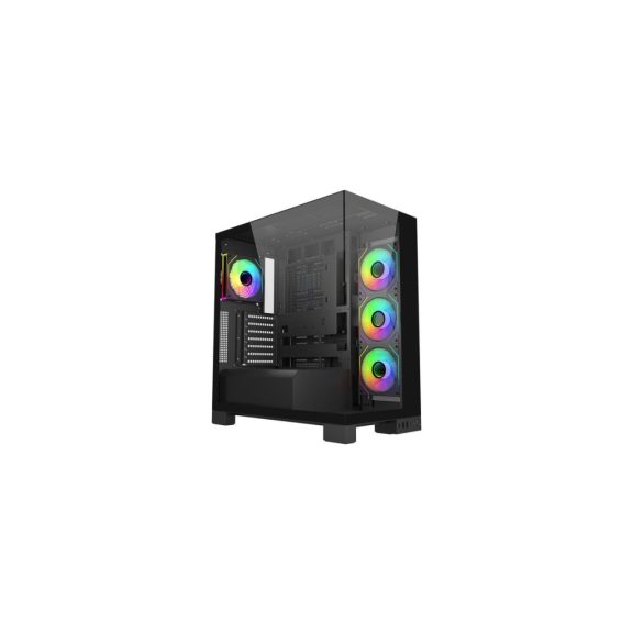 FSP M540-BA Mid Tower PC ház fekete színben, dupla üveg oldallappal és ARGB ventilátorokkal