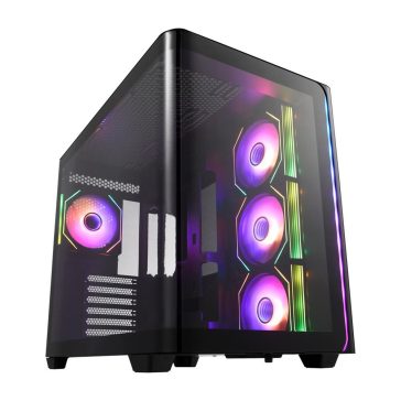   FSP M580-BA ATX Mid Tower számítógépház, 270° panoráma üveg, 4x ARGB PWM ventilátor, max. 445 mm VGA, fekete