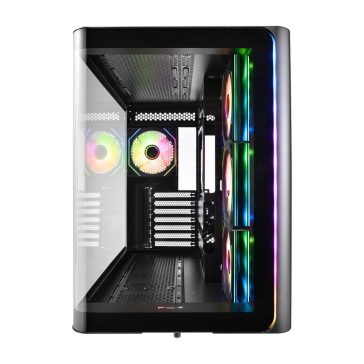   FSP M580-BA ATX Mid Tower számítógépház, 270° panoráma üveg, 4x ARGB PWM ventilátor, max. 445 mm VGA, fekete
