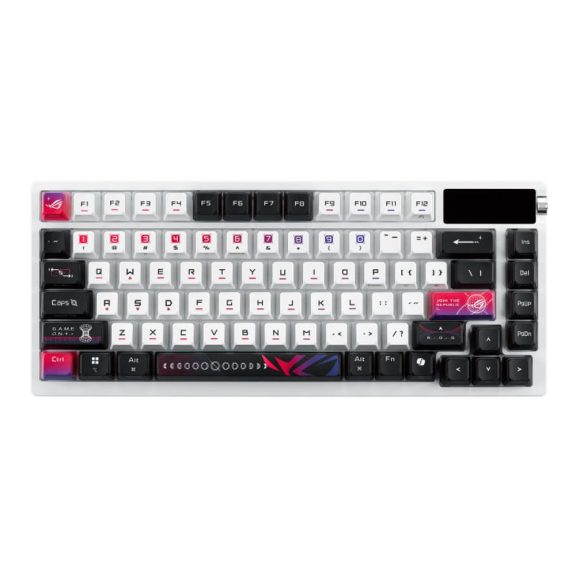 Asus ROG Azoth X prémium gaming billentyűzet OLED kijelzővel és ROG NX V2 kapcsolókkal.
