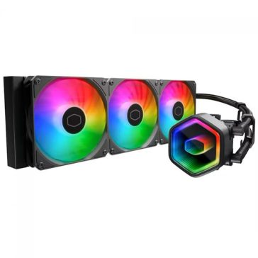Cooler Master MasterLiquid 360 Core II fekete AIO vízhűtés ARGB pumpával és három ventilátorral.