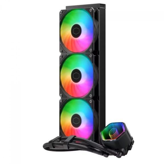 Cooler Master MasterLiquid 360 Core II fekete AIO vízhűtés ARGB pumpával és három ventilátorral.