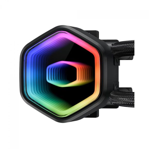 Cooler Master MasterLiquid 360 Core II fekete AIO vízhűtés ARGB pumpával és három ventilátorral.