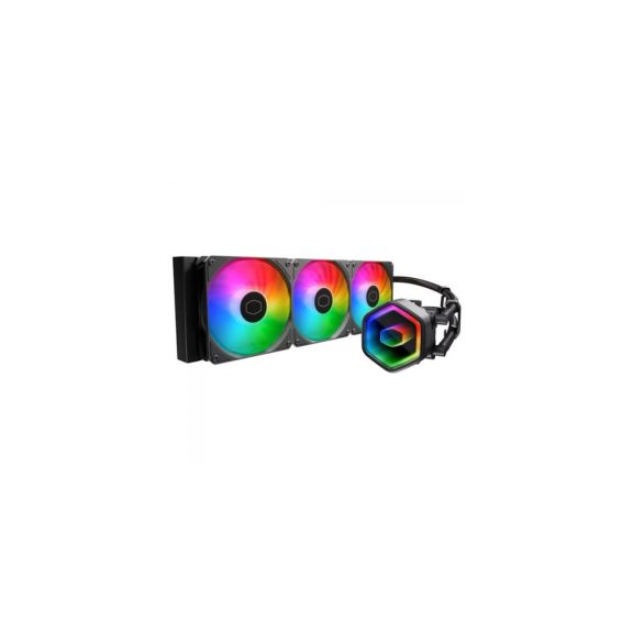 Cooler Master MasterLiquid 360 Core II fekete AIO vízhűtés ARGB pumpával és három ventilátorral.